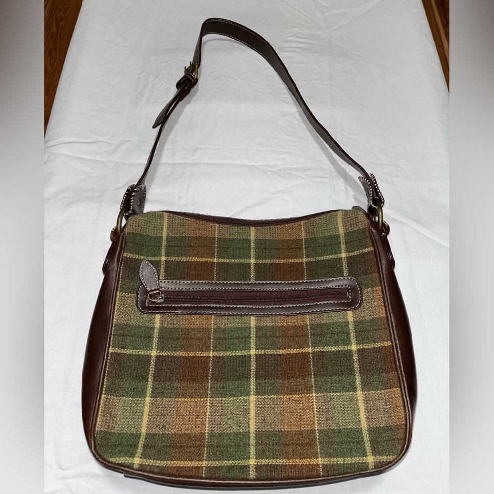 Dockers Brown and green plaid flannel and leather purse - Picture 12 of 12